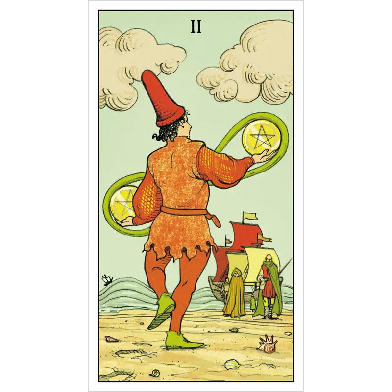 2 пентаклей карта таро уэйта. В картах таро 2 пентаклей. 2ка пентаклей. Карта двойка пентаклей. Двойка пентаклей таро.